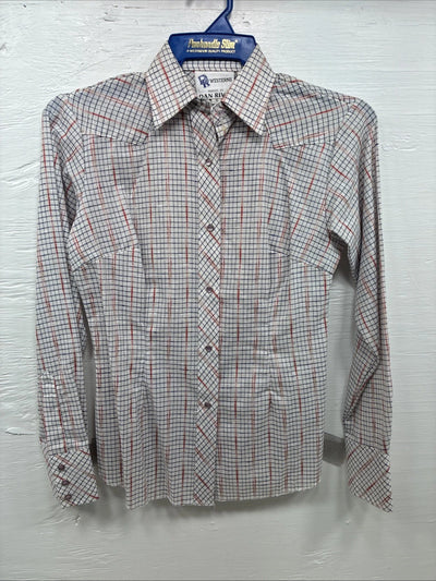 New Girls Dan River Multicolor Stripe Long Sleeve Pearl Snap Size 8 CC-87
