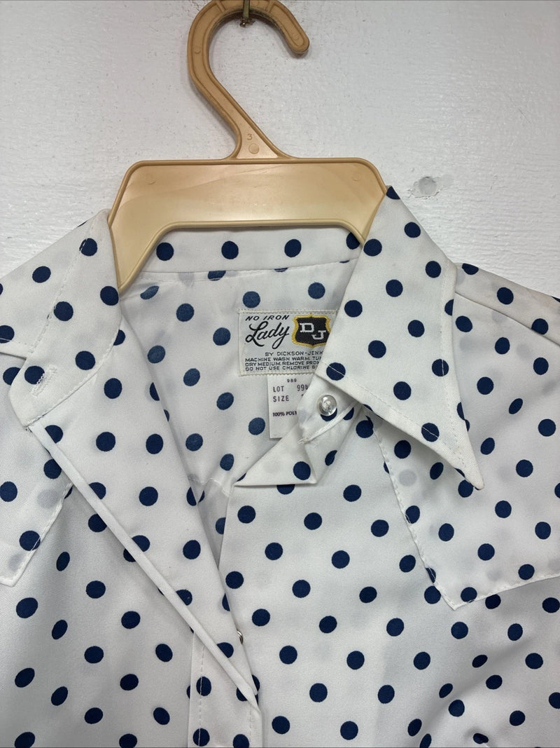 New Women’s Dickson Jenkins White Polkadot Long Sleeve Pearl Snap Size 32 KK-59