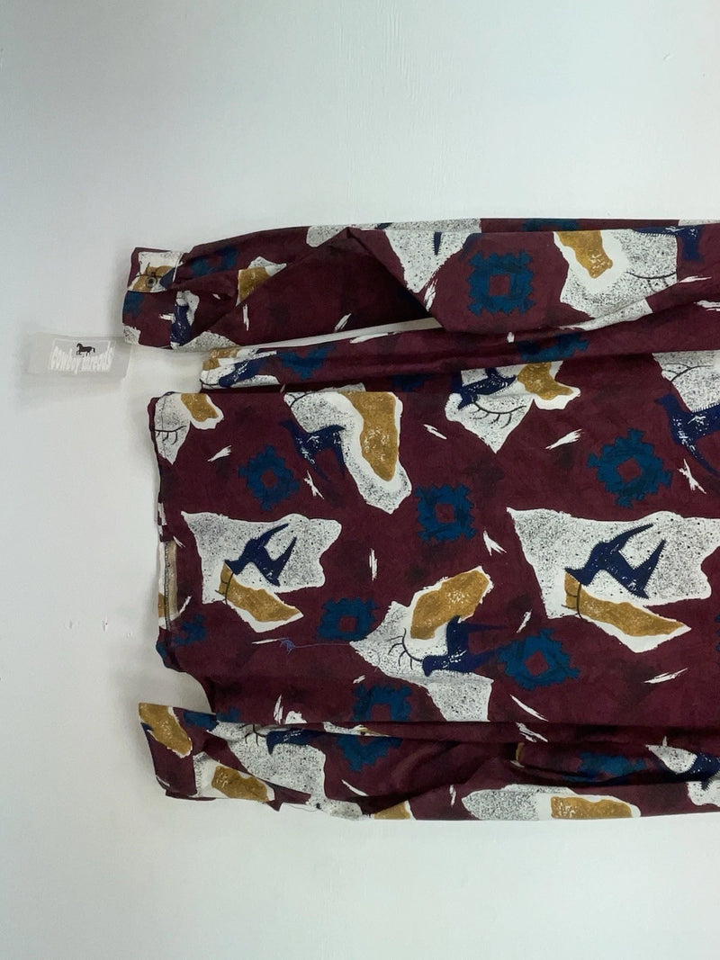 New Men’s Maroon Cowboy Threads Long Sleeve Button Up Shirt M #7904 3B-56