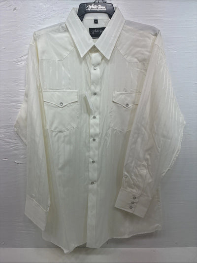 New Men’s White Horse Yellow Stripe Long Sleeve Pearl Snap XL T-77