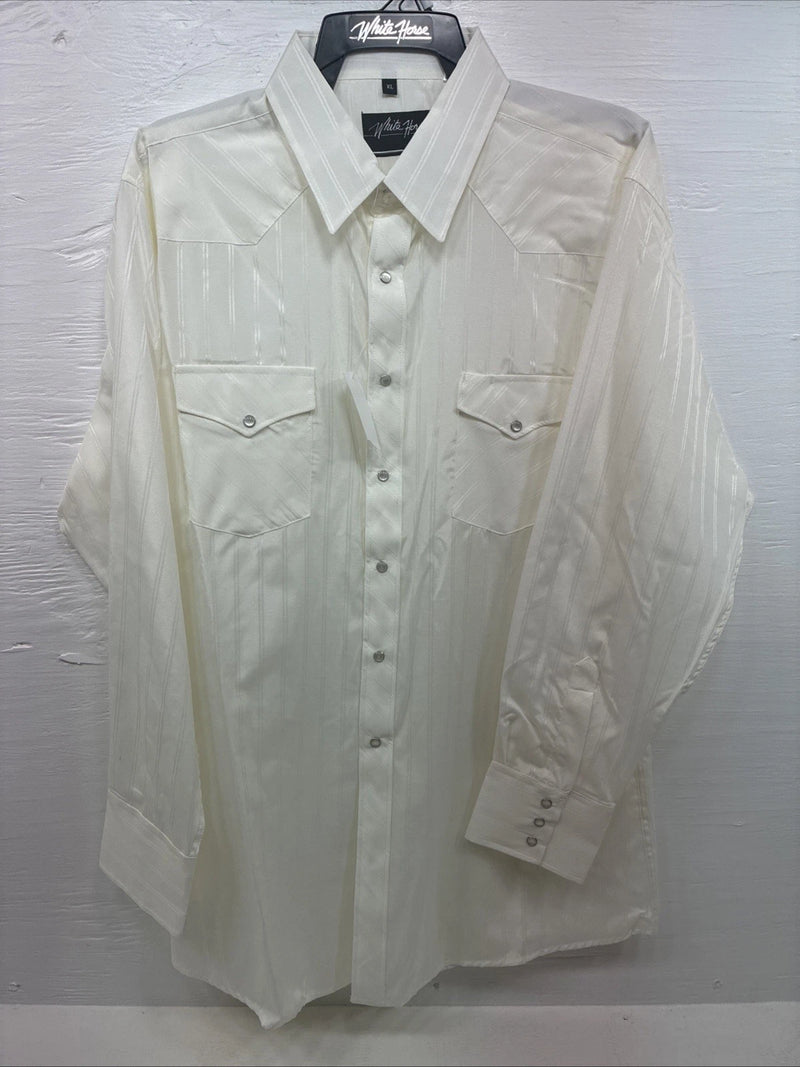New Men’s White Horse Yellow Stripe Long Sleeve Pearl Snap XL T-77