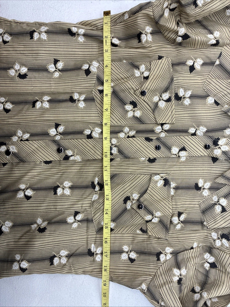 New Men’s ELY Plains Tan Black Floral Long Sleeve Pearl Snap 15.5 Large LL-91