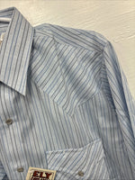 New Men’s ELY Cattleman Blue Stripe Long Sleeve Pearl Snap 15 Medium AA-72