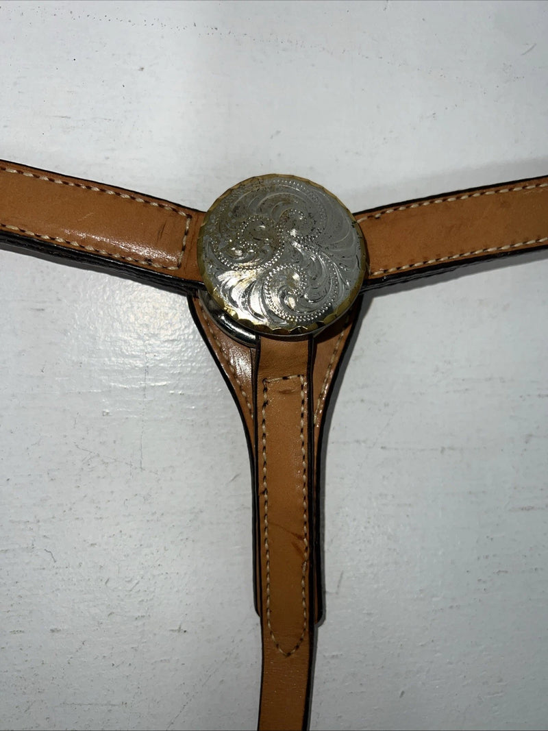 New Leather Circle Y Breast Collar With Silver Plate. 42846107 S-46