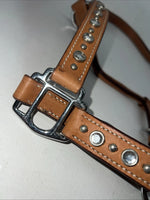 New Light Oil Brown Leather Jewl Bling Full horse Show Halter 3C-17