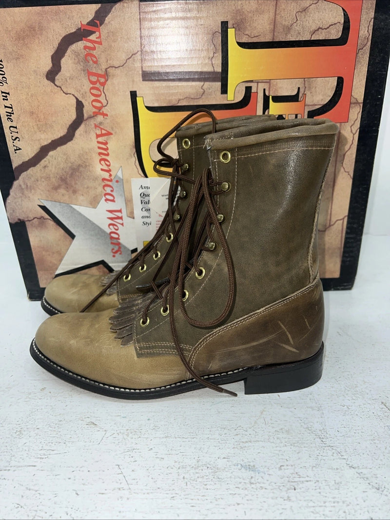 New Women’s Brown Lace Up Cowboy Boots. 4474 7.5 7 1/2 M. 17-64