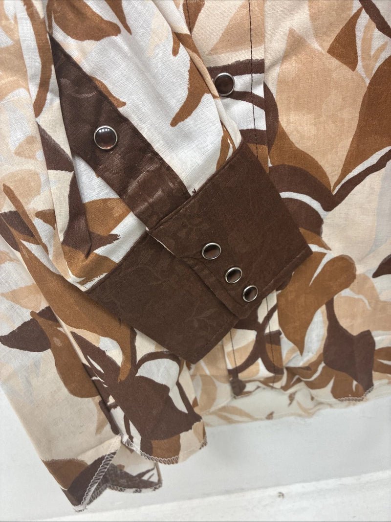 New Women’s Western Trends Brown Design Long Sleeve Pearl Snap Small MM-63