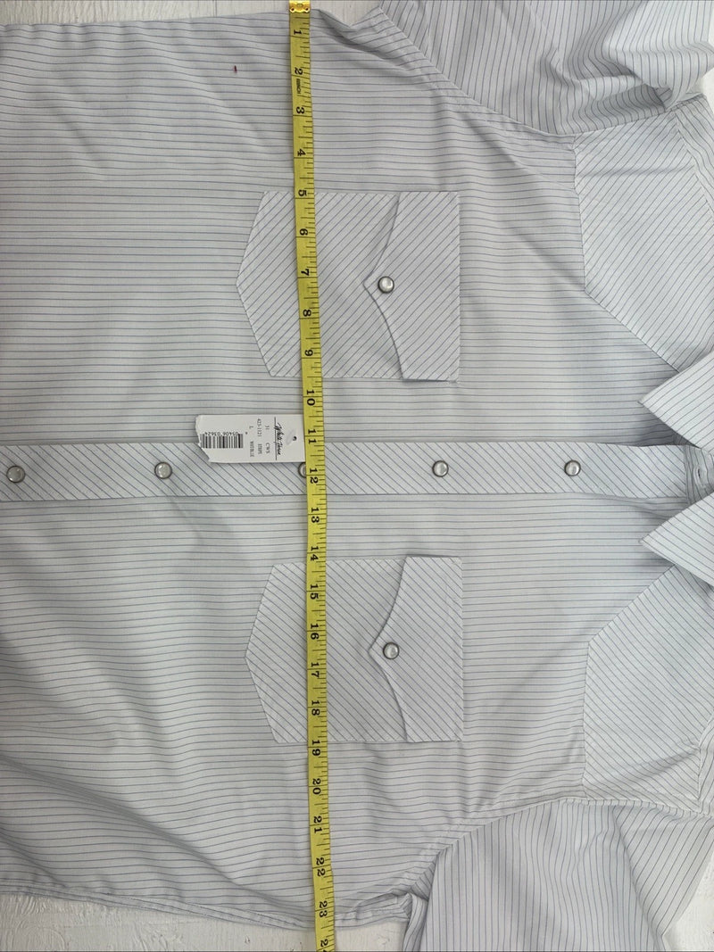 New Men’s White Horse White Stripe Short Sleeve Pearl Snap Large X-41