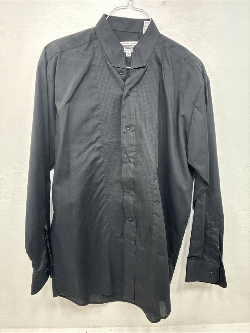 New Broadway Black Long Sleeve Button Up English Shirt Medium KK-80