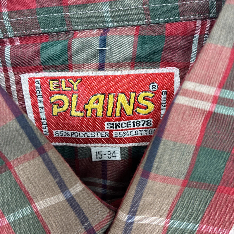 New Men’s ELY Plains Red Plaid Long Sleeve Pearl Snap 15 X 34 Medium AA-79 
