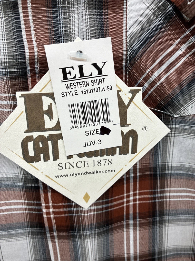 New Kids ELY Cattleman Orange Plaid Long Sleev Pearl Snap JUV-3 DD-18