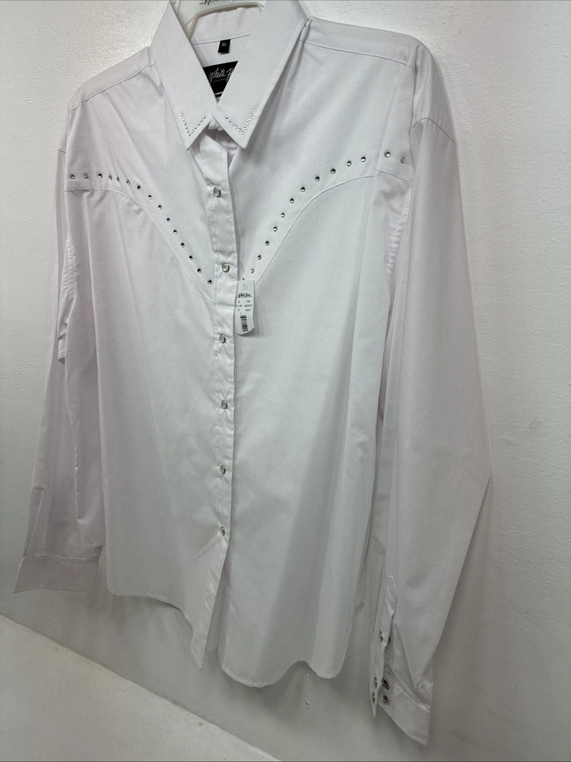 New Women’s White Horse White Gem Long Sleeve Pearl Snap XL II-32
