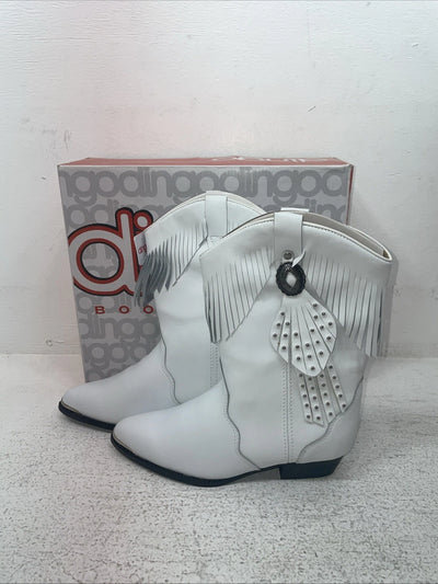 New Youth White With Fringe Dingo Cowboy Boots. C 3221 4 D. 2-144