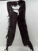 NOS Brown Show Chaps With Fringe Large Adjustable Waist 45” I-62