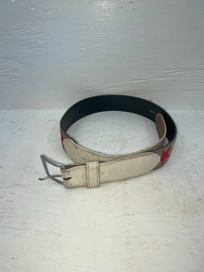 New White Genuine Leather Red And White Star 34” Belt #6110B Z-110