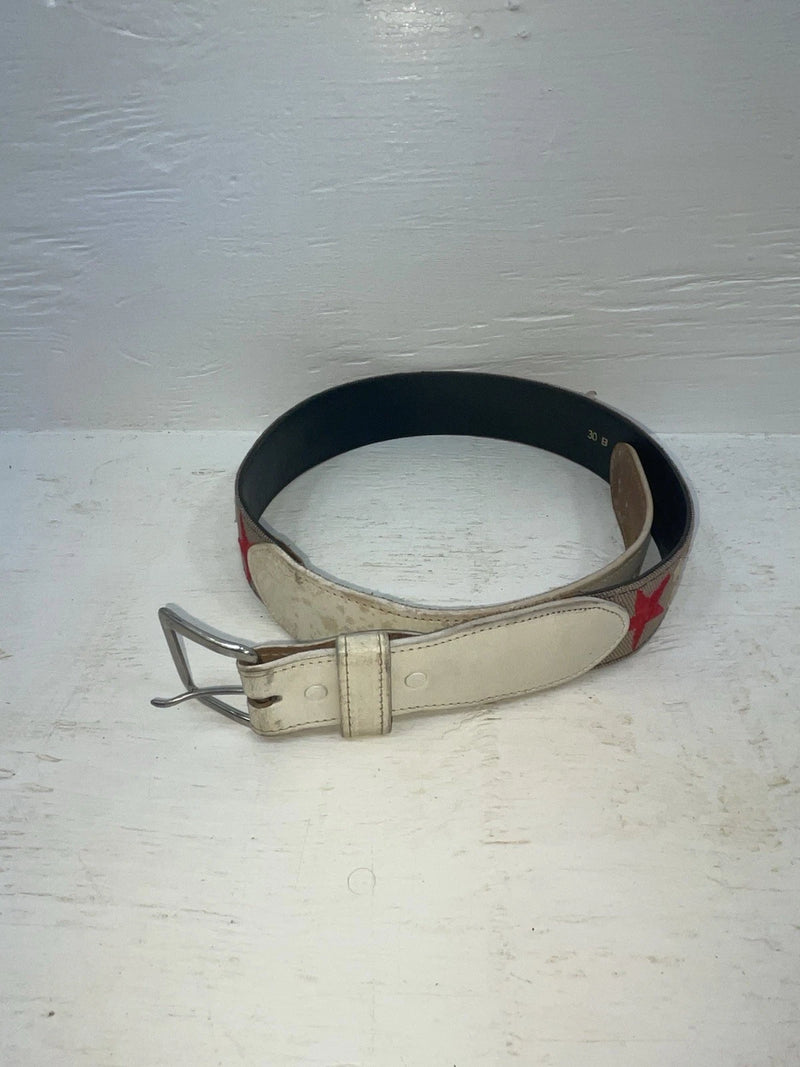 New White Genuine Leather Red And White Star 34” Belt #6110B Z-110