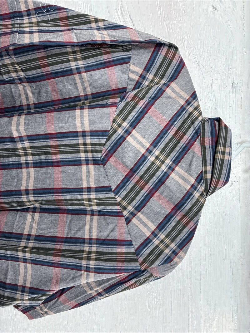 New Men’s ELY Cattleman Multicolor Plaid Short Sleeve Pearl Snap 16.5 Large Q-30