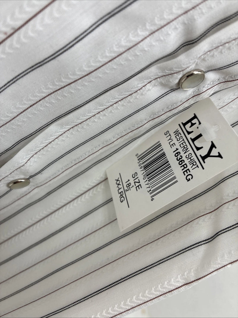 New Men’s ELY Cattleman White Stripped Short Sleeve Pearl Snap 18.5 2XL E-49