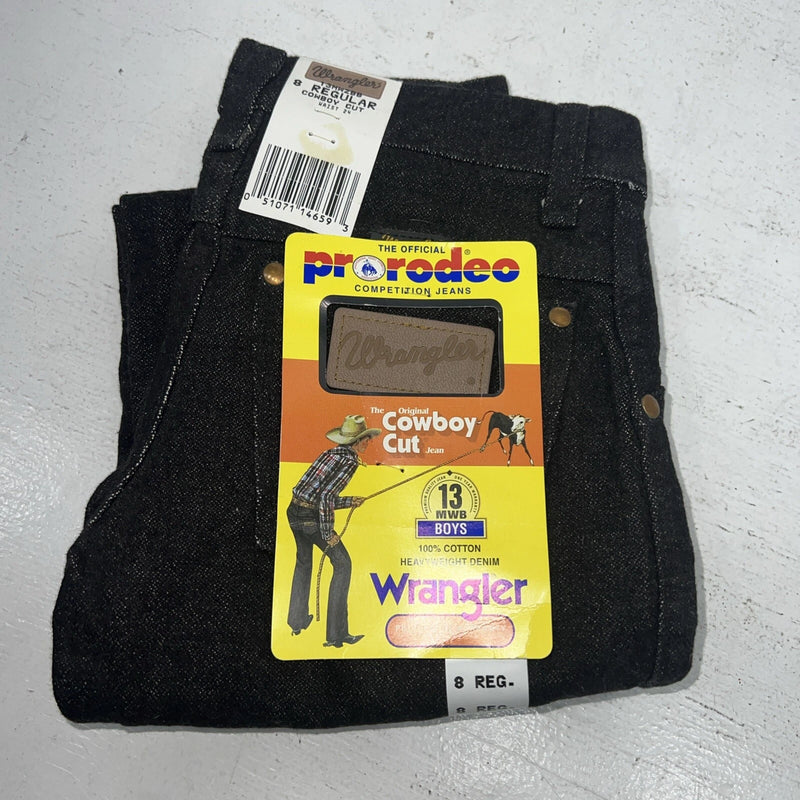 New Boys Black Wrangler Pro Rodeo Cowboy Cut Jeans. 24 Waist 8 Reg B-18