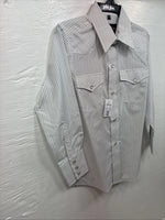 New Kids White Horse Gray Stripe Long Sleeve Pearl Snap Medium DD-54