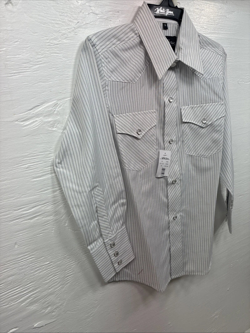 New Kids White Horse Gray Stripe Long Sleeve Pearl Snap Medium DD-54