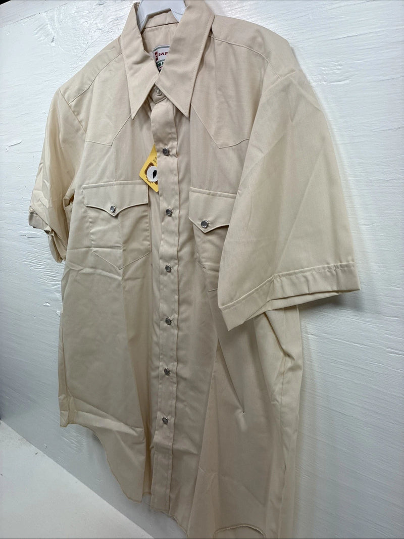 New Men’s H Bar C Tan Western Short Sleeve Pearl Snap 16.5 Large V-14