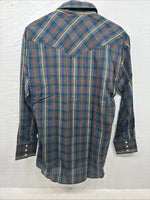 New Men’s ELY Plains Green Plaid Long Sleeve Pearl Snap 15.5 X 32 Medium R-36