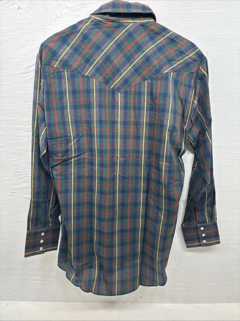 New Men’s ELY Plains Green Plaid Long Sleeve Pearl Snap 15.5 X 32 Medium R-36