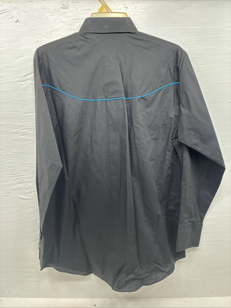 New Men’s ELY Diamond Black Purple Design Long Sleeve Pearl Snap Large V-22