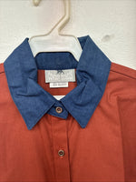 New Women’s Cowboy Threads Orange Blue Short Sleeve Button Up Medium YY-86