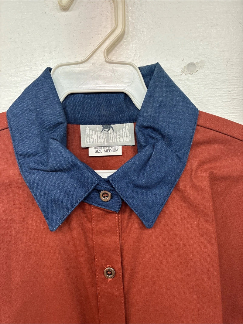 New Women’s Cowboy Threads Orange Blue Short Sleeve Button Up Medium YY-86