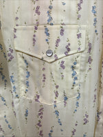 New Women’s White Horse Yellow Floral Short Sleeve Pearl Snap Large II-93