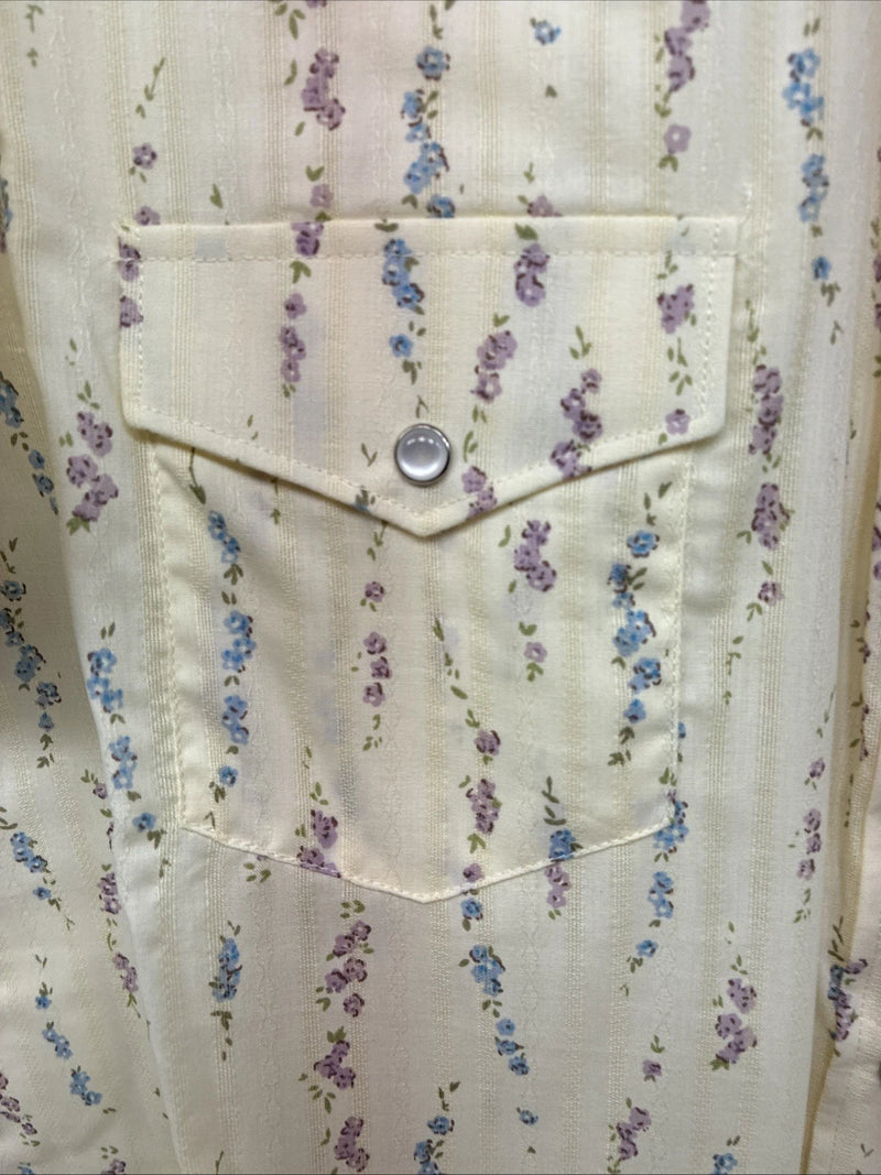 New Women’s White Horse Yellow Floral Short Sleeve Pearl Snap Large II-93