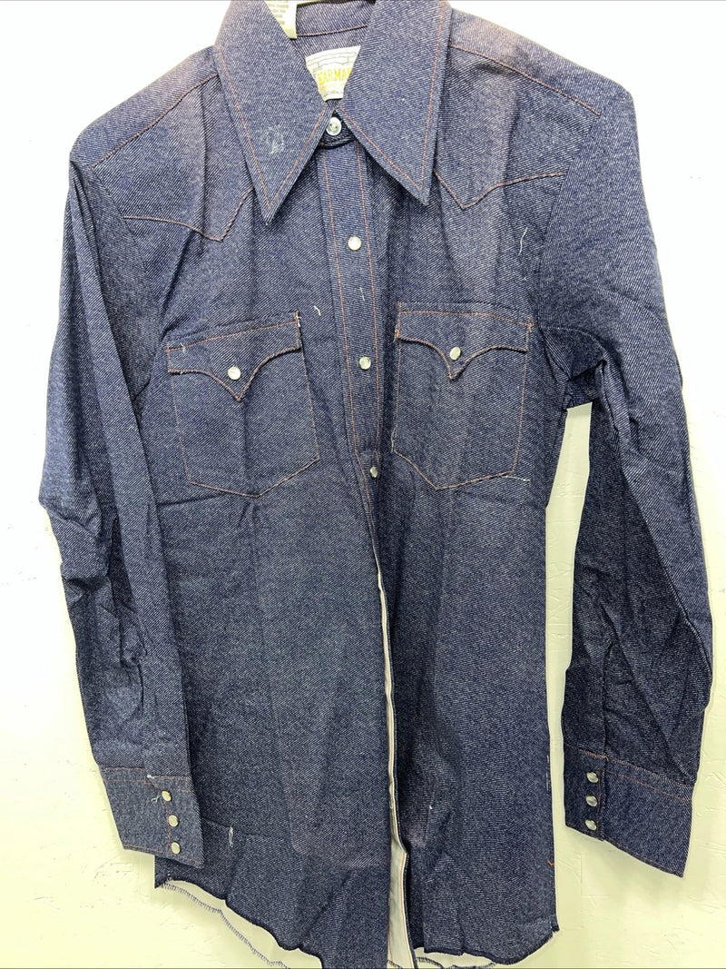 New Men’s Denim Karman Western Wear Pearl Snap Shirt. 15 X 33 Medium A-170