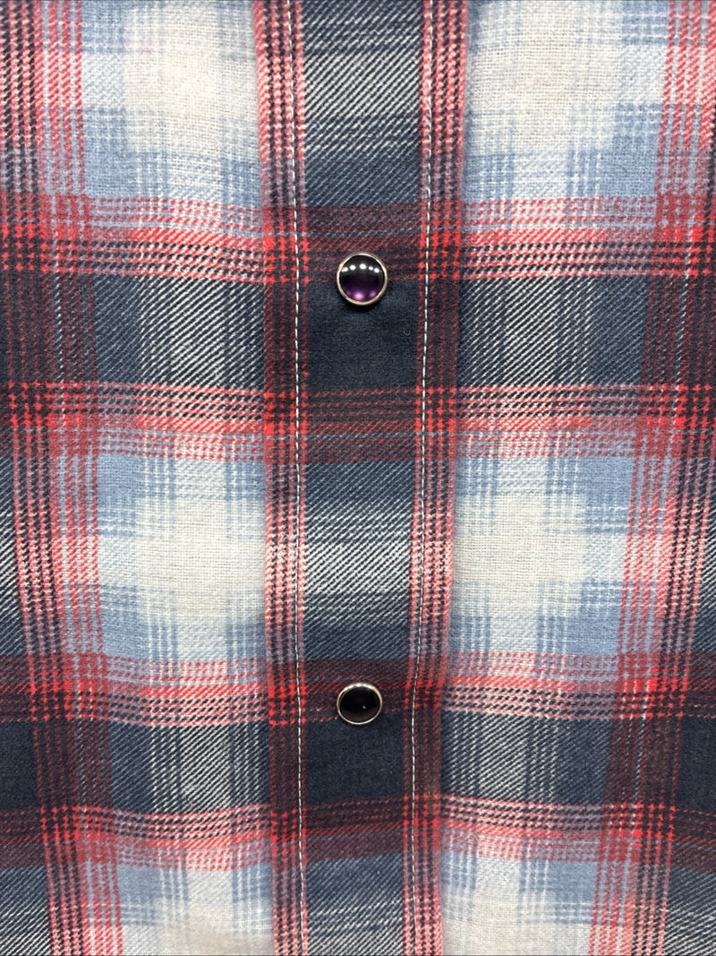 New Kids Panhandle Slim Red Blue Plaid Long Sleeve Pearl Snap Size 10 CC-93