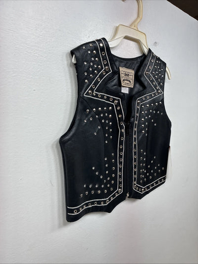 New Women’s 1848 RanchWear Black Rhinestone Sleeveless Vest Zip Up XS YY-38