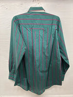 New Men’s ELY Cattleman Green Pink Stripe Long Sleeve Pearl Snap 16.5 Large Q-81