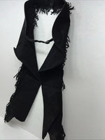 NOS Black Show Chaps With Fringe Adjustable Waist 44” N-50