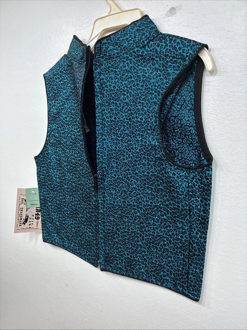 New Women’s 1849 RanchWear Blue Cheetah Print Zip Up Vest Small YY-45