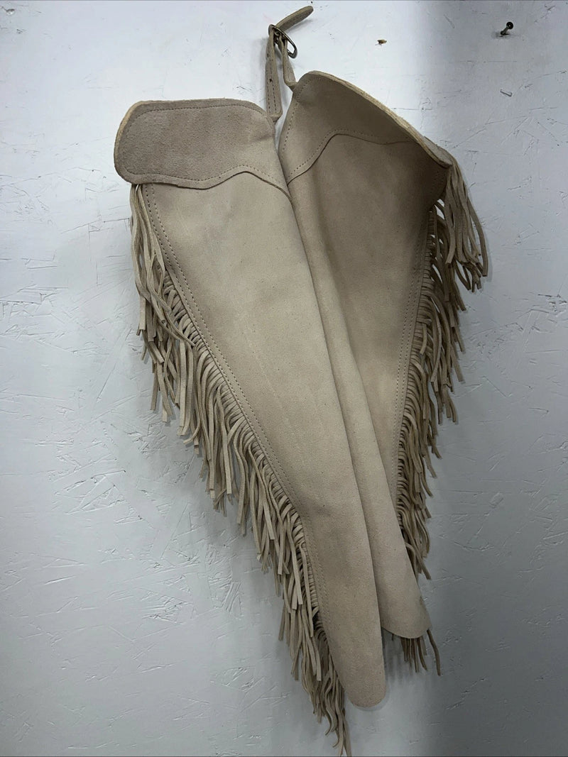 New Children’s Tan Congress Leather Show Chaps Fringe Adjustable Waist 21” I-67