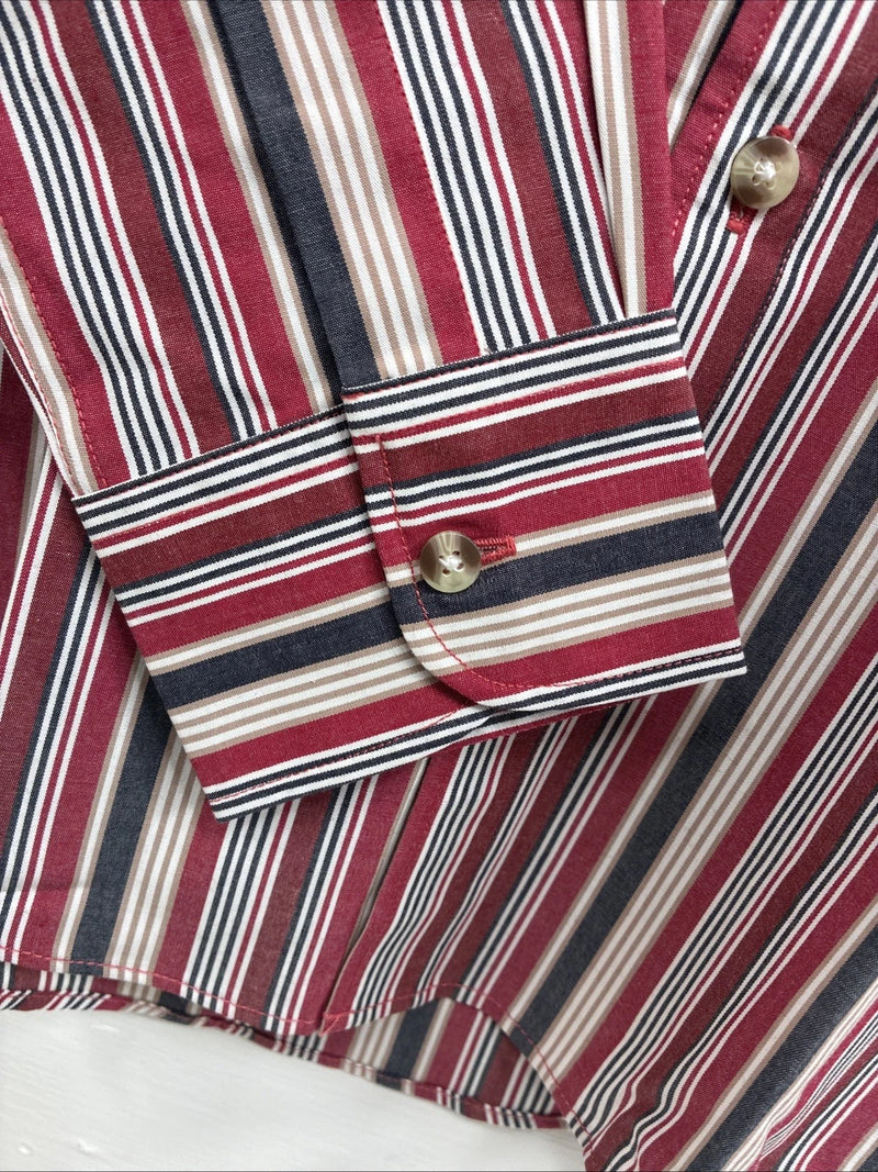 New Kids ELY Classic Red Stripe Long Sleeve Pearl Snap Medium CC-80