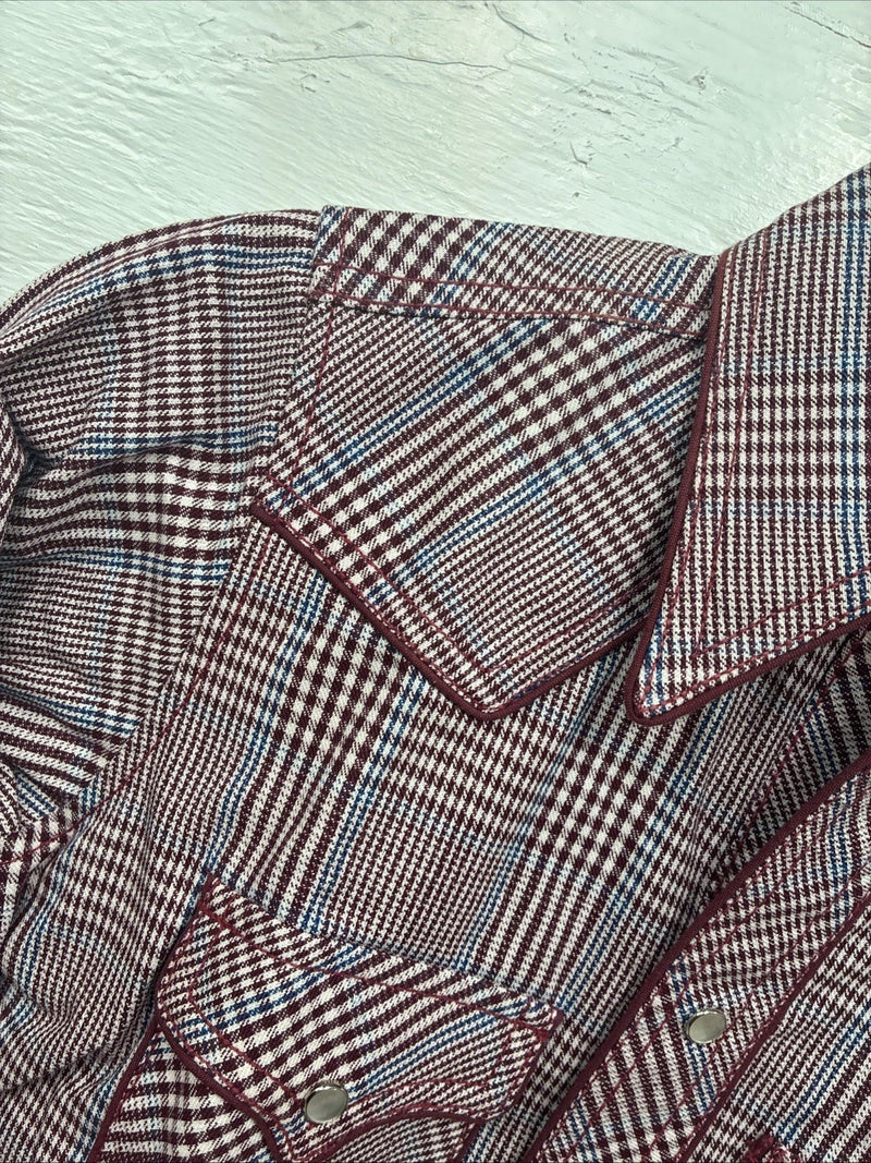 New Kids Champion Western Red Plaid Long Sleeve Pearl Snap Size 6 DD-50