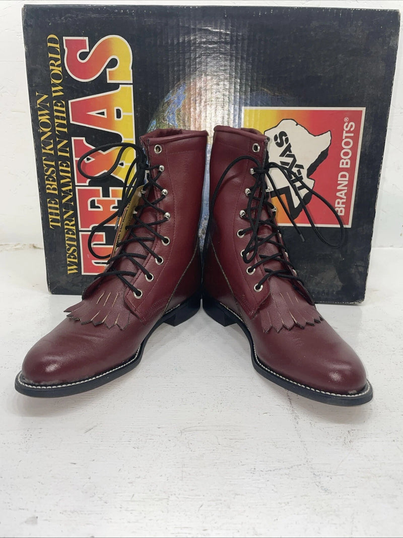 New Women’s Red Texas Brand Lace Up Cowboy Boots. 4493 7 M. 18-35