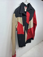 New Women’s Deborah Haman Red Black Tan Long Sleeve Button Up Medium YY-97