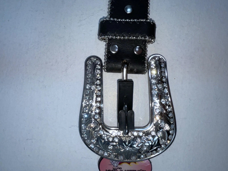 New Black Genuine Leather Blazin Roxx Silver Bling Cross S Belt #N3510401 Z-70