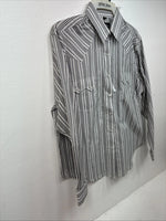 New Women’s White Horse Black White Stripe Long Sleeve Pearl Snap Medium LL-80
