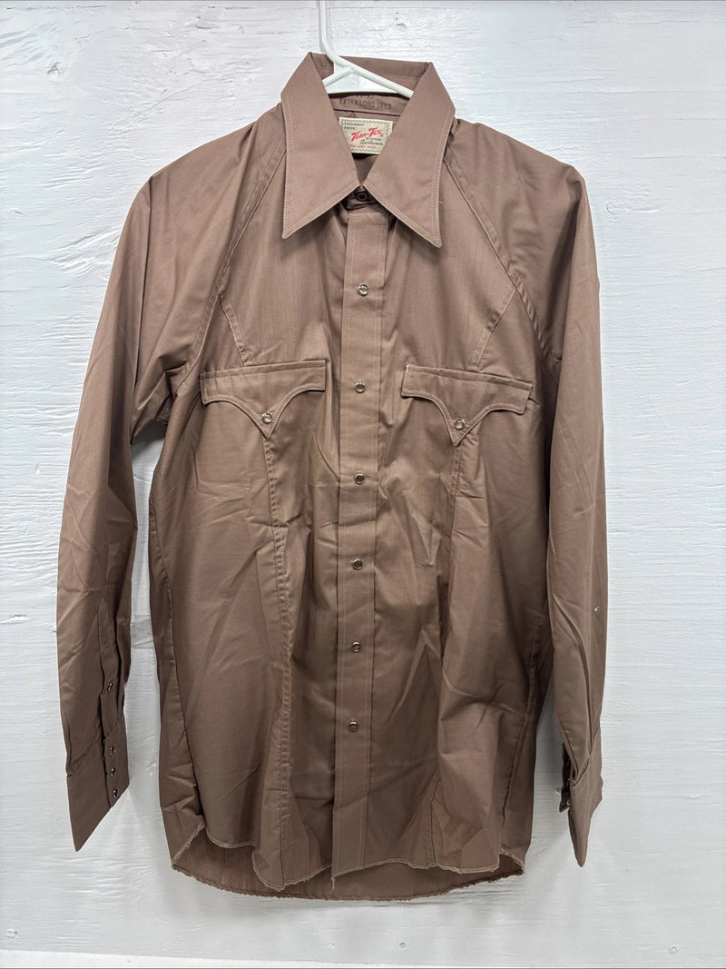New Men’s Tem Tex Brown Western Long Sleeve Pearl Snap 15 X 33 Medium T-43