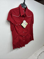New Women’s Cumberland Red Short Sleeve Pearl Snap Medium MM-87