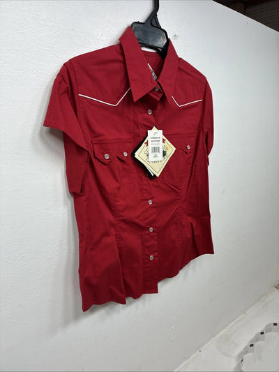 New Women’s Cumberland Red Short Sleeve Pearl Snap Medium MM-87
