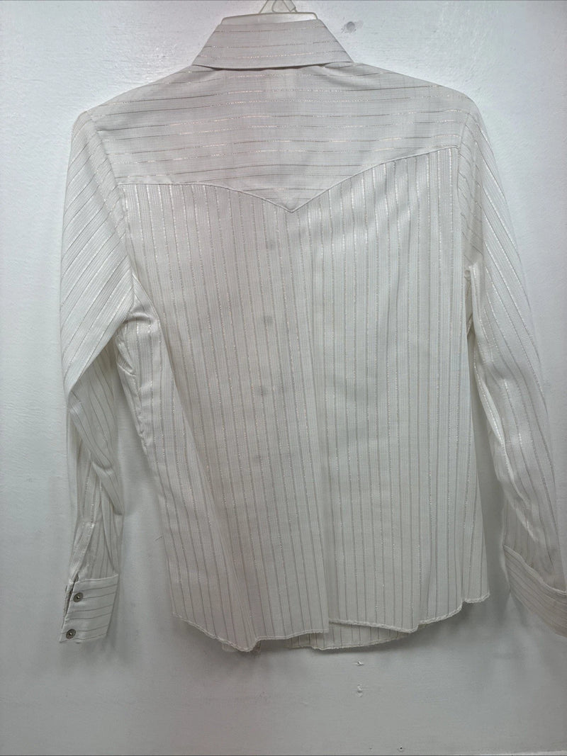 New Women’s H Bar C White Gold Stripe Long Sleeve Pearl Snap Size 40 KK-72